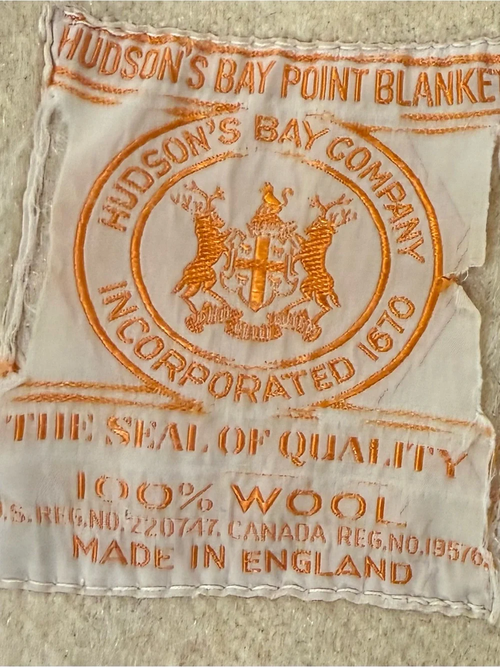 Vintage Hudson’s Bay Orange Label 3-1/2 Point Blanket 62 x 76
